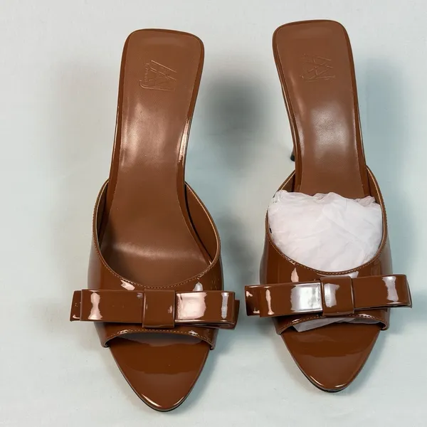 AAJ By Aminah Size-10M Womens Giselle Tan Bow Mule Dress Sandals‎ - Image 4