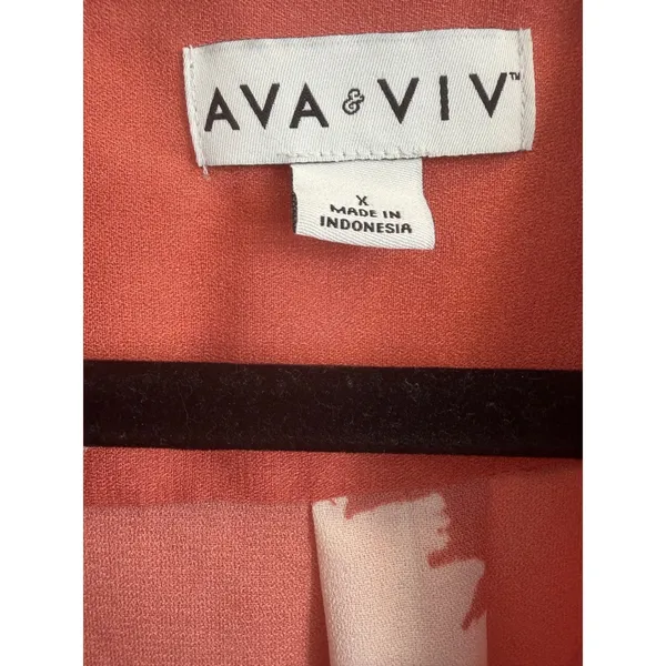 AVA & VIV Plus Size Orange Floral Dress Midi Belted‎ Pockets 1X - Image 6