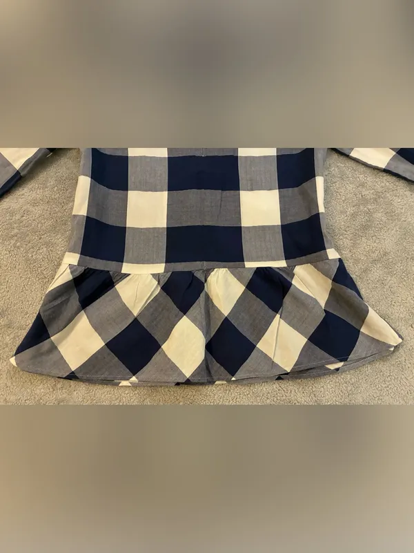 Women’s Southern Tide 3/4 sleeve Navy and White Gingham Peplum Top Size Medium - Image 7