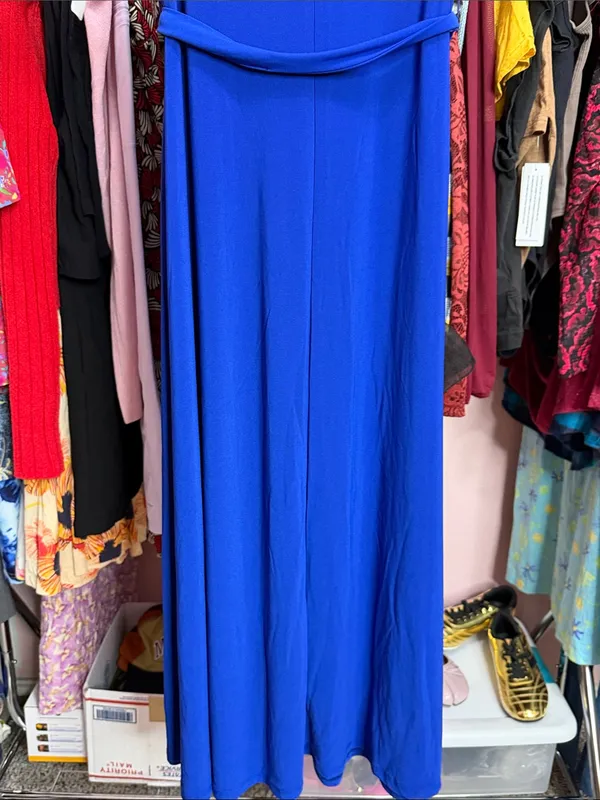 MSK Royal Blue Tie Waist V Neck Maxi Dress Short Sleeve Stretch. Size S - Image 10