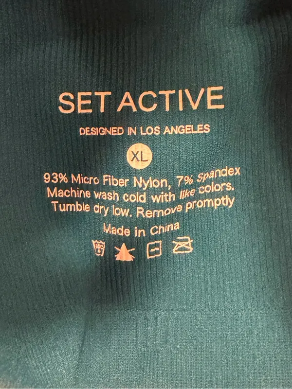 SET Active Teal Ribbed Square Neck Sports Bra Crop Top Womens XL - Image 3