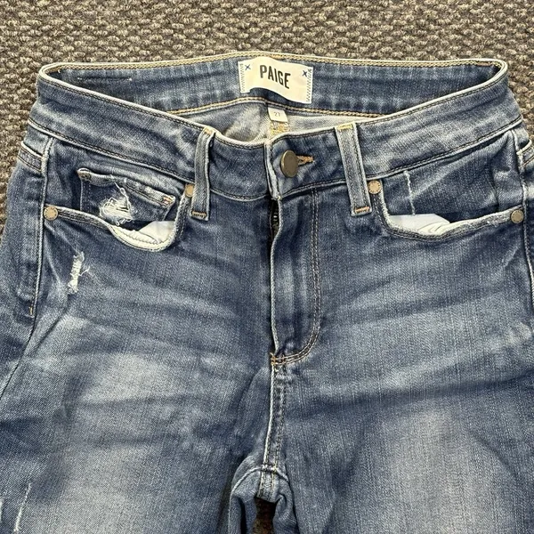 Paige Jeans Womens 27 Blue Hoxton Ankle Skinny Mid Rise Raw‎ Hem Stretch Denim - Image 2