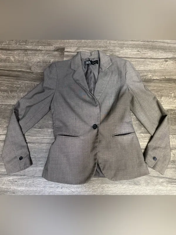 ZARA Women’s Gray Taupe One Button Fitted Blazer Size 2 - Image 2