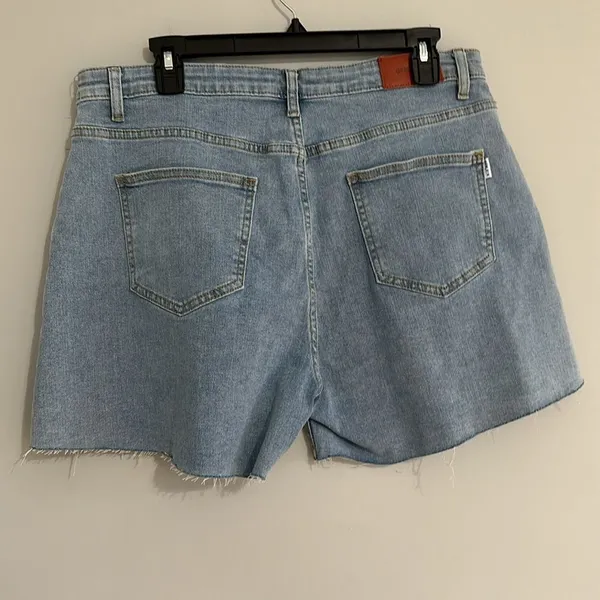 Genleck Shorts Women XL Extra Large Blue Denim Crossover Fly Cut Off Hem Stretch - Image 3