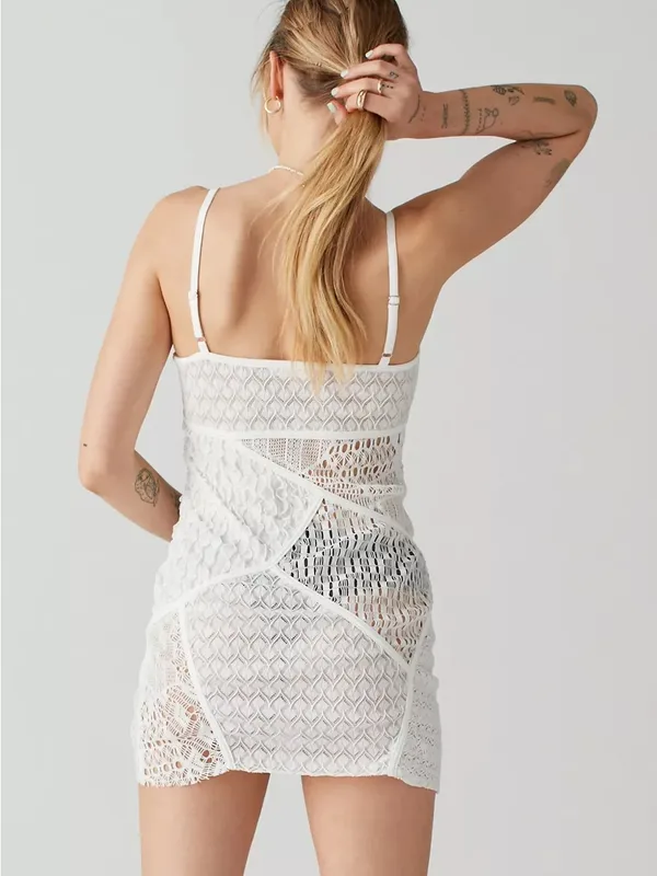 For Love & Lemons Tracy Lace Mini Dress White Sheer Large - Image 3