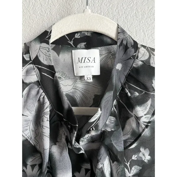 MISA Los Angeles Agnese Ruffle Tiered Midi Dress Chiffon Black Floral Boho XS - Image 5