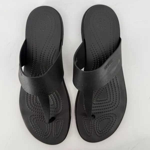 Crocs Tulum Flip Flop Sandal Black Women 9 Slip On Casual Comfy Beach Vacay - Image 3