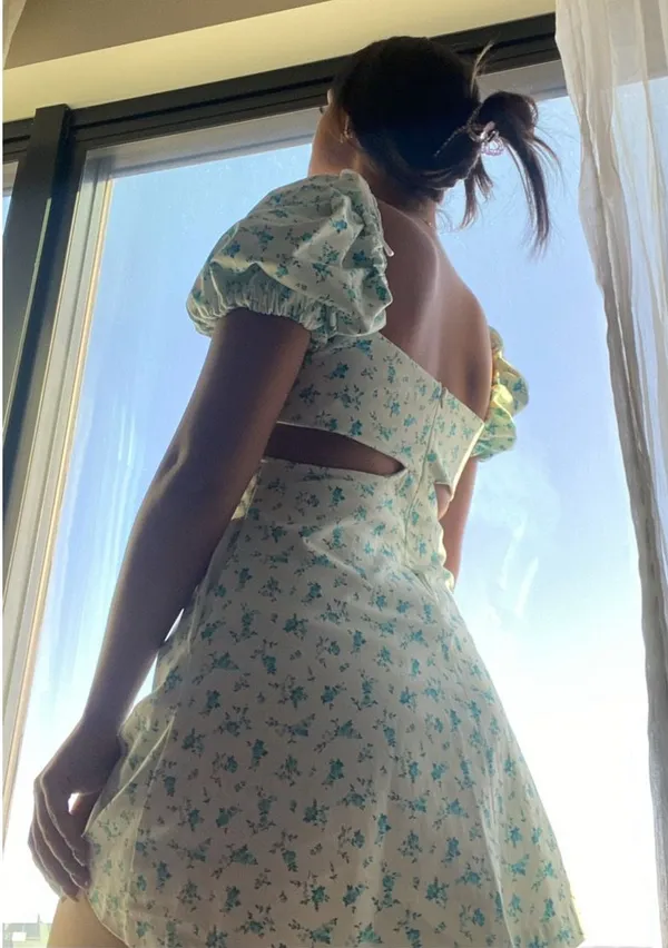 ZARA Blue Floral Cutout Puff Sleeve Summer Dress - Image 2
