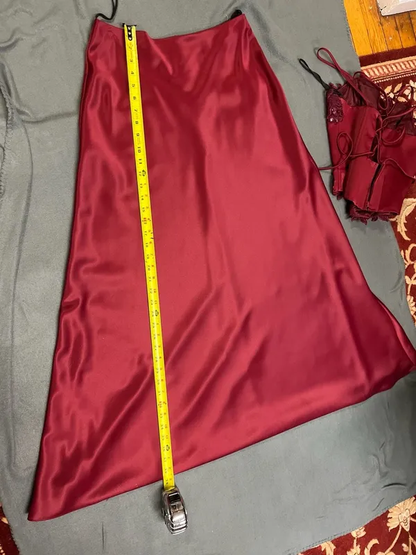Polka USA Vintage Two-Piece Burgundy Satin Prom Dress Lace-Up Corset Top & Maxi - Image 11