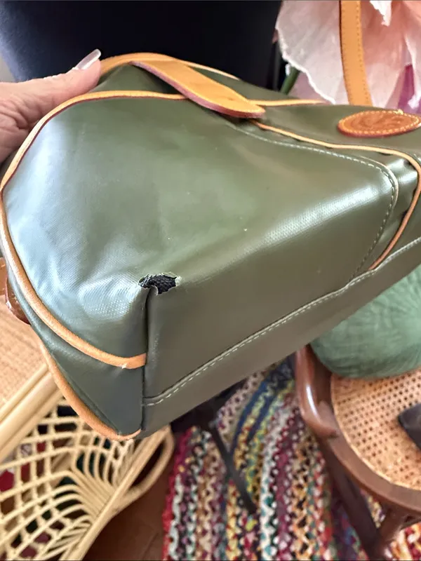 Vintage Hunting World Green & Tan Equestrian Safari Explorer Chic Crossbody Bag - Image 7