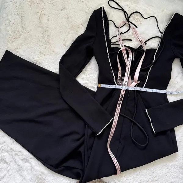 House of CB Crystal Embellished Longsleeve Open Back Maxi Dress XS - Black - Image 5