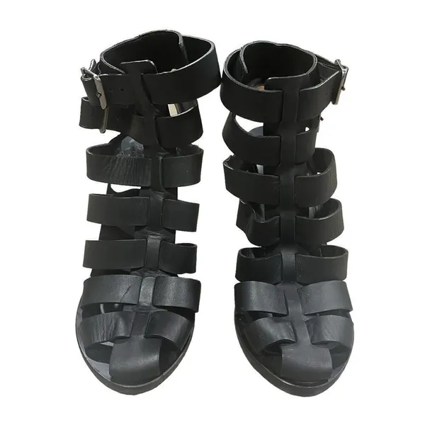 Vince Sandals Caged Strappy Nicolette Womens 5.5M Black Leather Block High Heel - Image 3