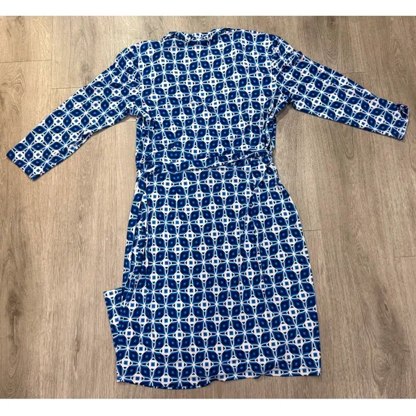 Maggy London Size 14 Blue Geometric Faux Wrap Stretch Career Dress - Image 6