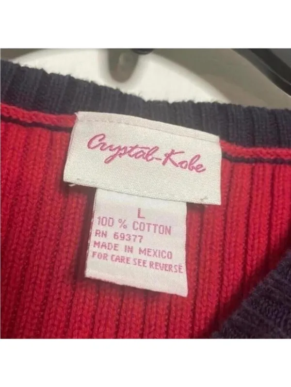 💕Vintage Crystal-Kobe Red Ribbed Knit American Flag Tank Top Shirt - Image 7