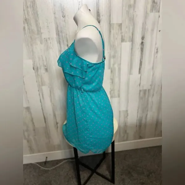 Rue21 Teal Polka Dot Ruffle Mini Dress Size Small Spaghetti Strap Summer Dress - Image 4