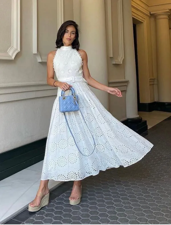 Zara maxi sun dress boho crochet belt lace halter flowy summer vacation - Image 10