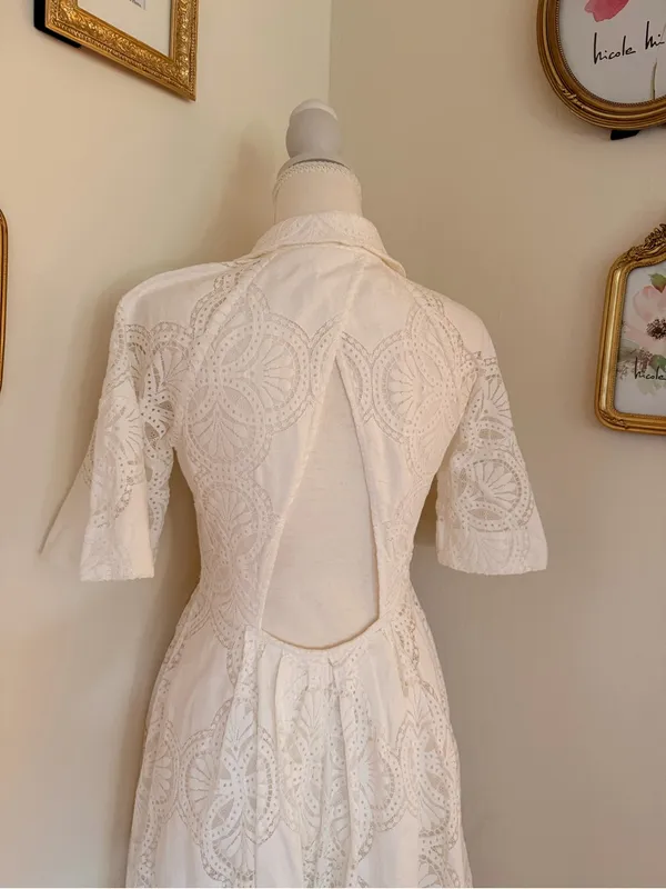 Anthropologie White Eyelet Midi Dress with Cutout Back - Image 11