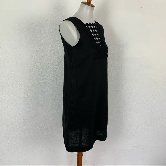 Another Place Black Sleeveless Shift Dress Boho Cutout Front Detail‎ Small Linen - Image 4