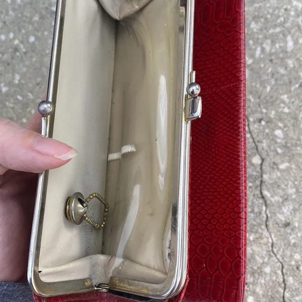 Vintage Python Embossed Wallet Womens OS Red‎ Kiss Lock Clutch Leather - Image 5