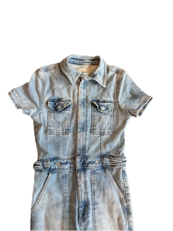 Good American Light Wash Coverall Jumpsuit Utility Sleeve Chambray Large Women's - Image 3