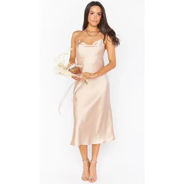Show Me Your‎ Mumu Verona Champagne Luxe Satin Dress Gold Midi Womens Size M - Image 3