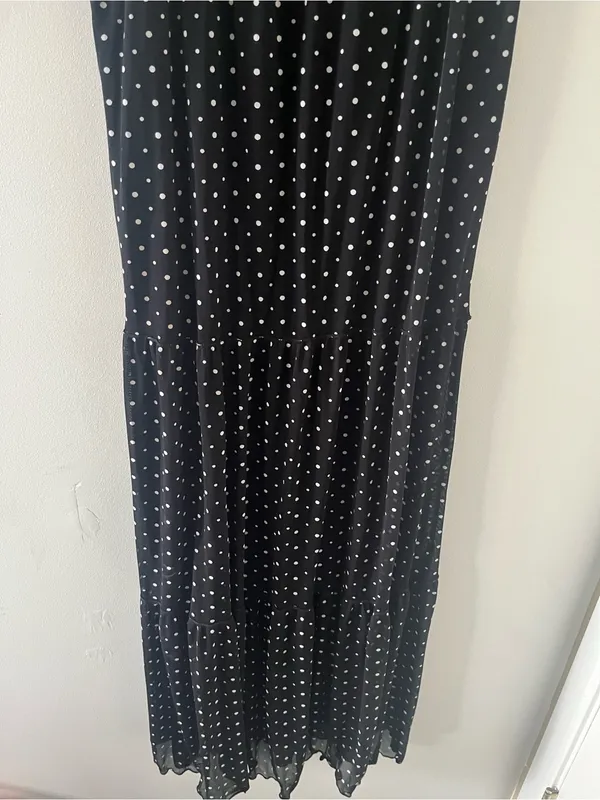 Relativity Black White Polka Dot Maxi Dress Large Sleeveless Empire Waist 90s - Image 3