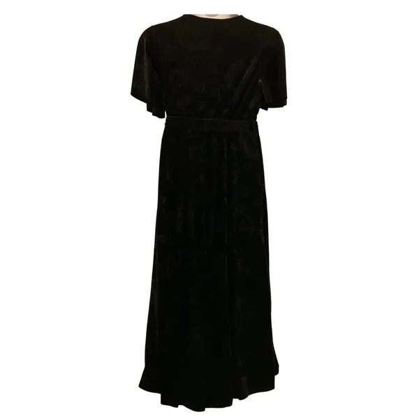Velvet Burnout Wrap Dress‎ Black Large - Image 3