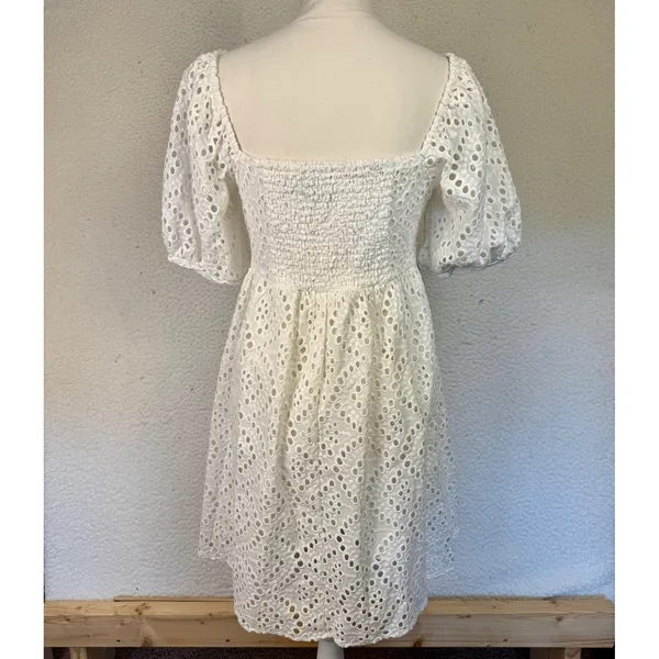 Tuckernuck Dress S White Eyelet Lace Puff Sleeve Abigail Dress Babydoll Cottage - Image 2