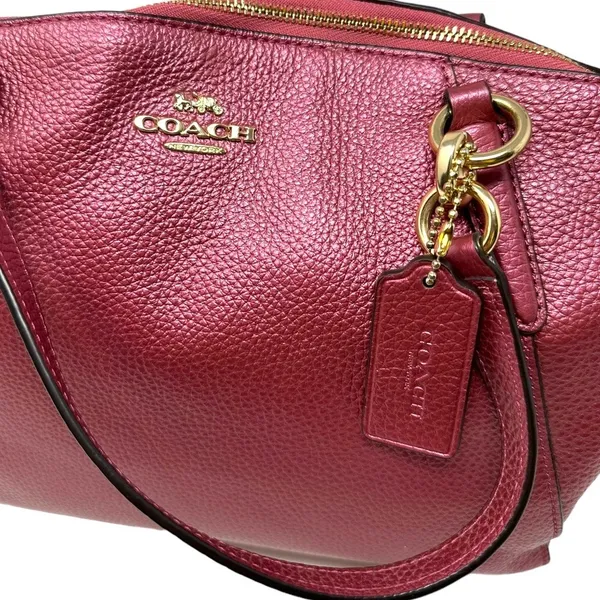 Coach Pebbled Leather Satchel Crossbody Bag Metallic Burgundy Gold Hardware - Image 9
