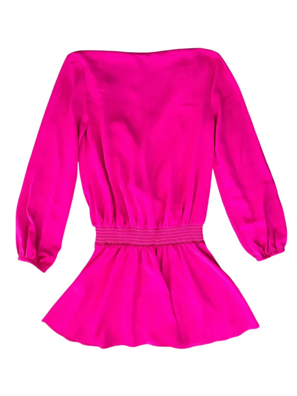 Amanda Uprichard Women’s Ciara Surplice Neck Long Sleeve Smock Waist Pink Dress - Image 6