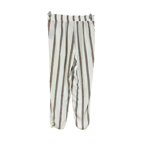 Primark Women's Striped Pants White Brown Size Small - Image 3