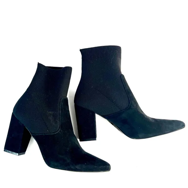 Steve Madden Richter Black Suede Sock Ankle Boots Block Heel Pointed Women‎ Sz 8 - Image 4
