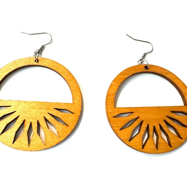 Artisan Wooden Sunrise Earrings - Image 5
