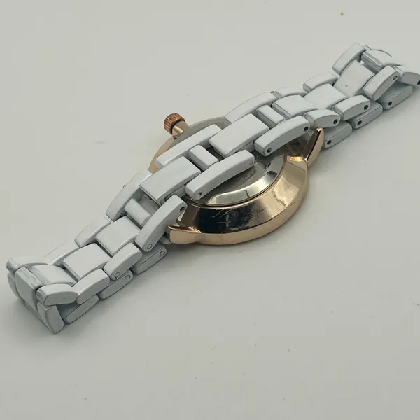 Rose-gold Case White Band Stainless Steel Watch Working New Battery - Image 5