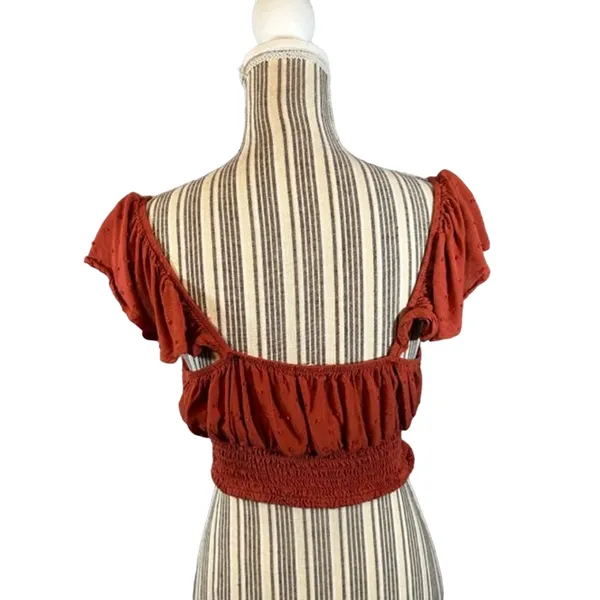Live To Be Spoiled Rust Ruffled Tassel Tie Front Boho Crop Top Women Sz XL - Image 2