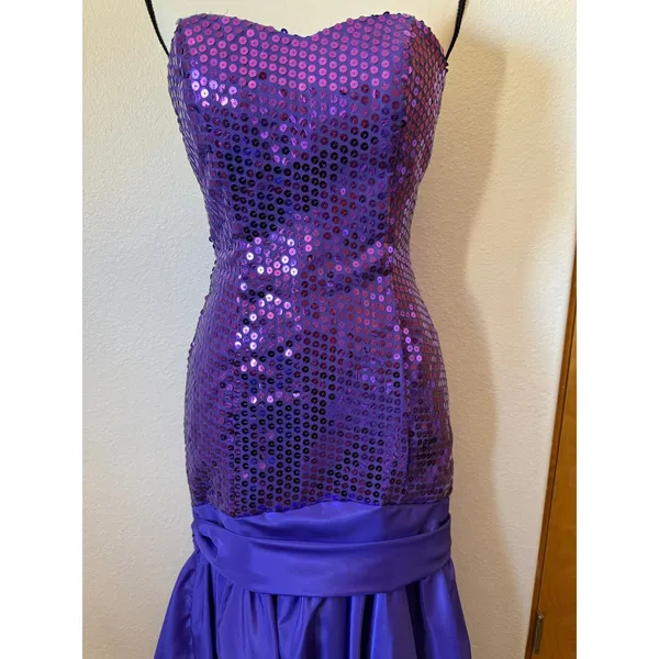 Vintage Dave & Johnny Joseph‎ Lara Purple Sequin Strapless Bow Prom Dress 5/6 - Image 4