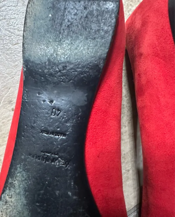 Yves Saint Laurent Red Suede Flats with Gold Toe Caps size 40/10US. - Image 8