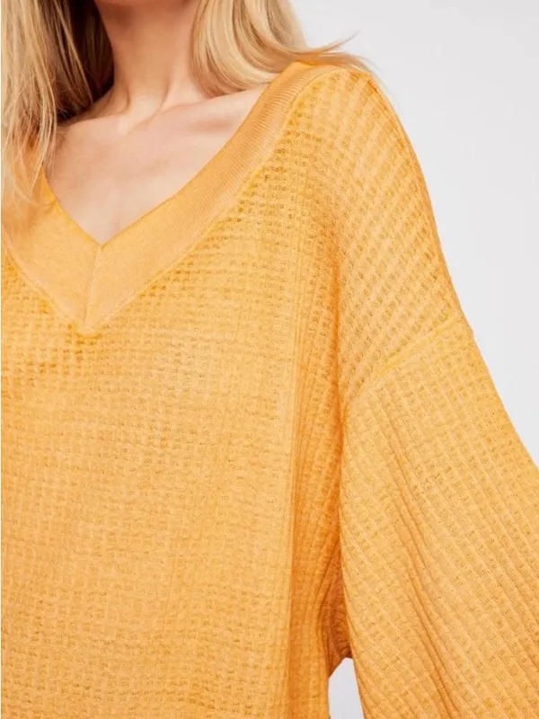 THE FREE PEOPLE South Side Thermal Pullover Top Sz S Celestial Gold - Image 2