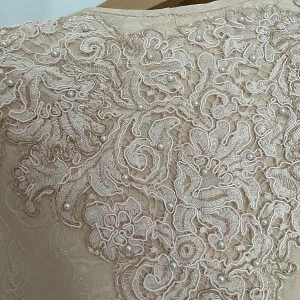 Rina Di Montella silk vtg sz 6 pastel‎ cream prom dress padded shoulder jacket - Image 10