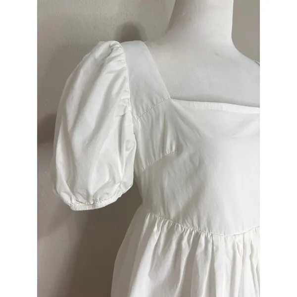 Forever 21 Dress White Puff Sleeve Tie Back Babydoll Mini Dress Cottagecore S - Image 4