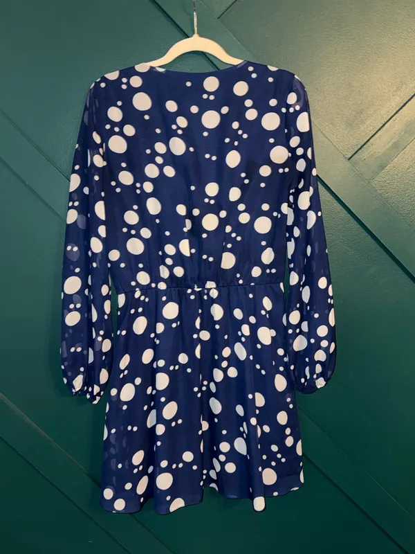 ASOS Navy Blue Jumbo Polka Dot V-Neck Mini Dress - Image 3