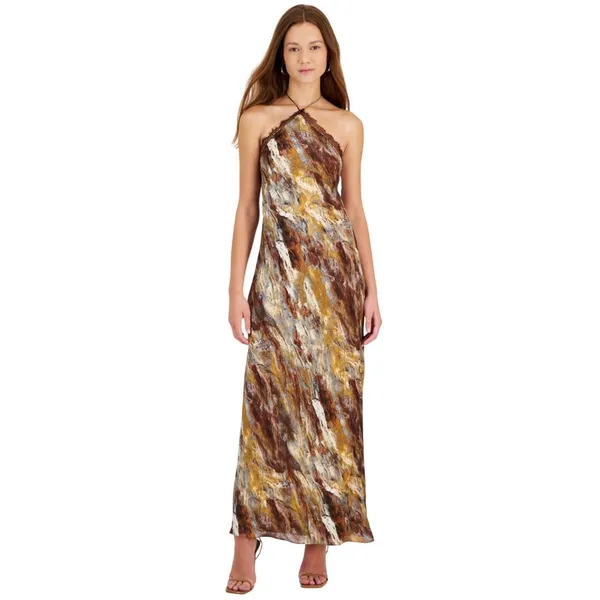 1. STATE Womens Printed Lace-Trim Halter Dress DS93253731Z Rust Brown Multi XL - Image 7