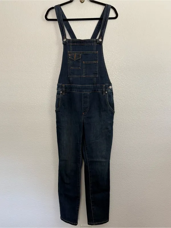 Free People Through The Woods Dark Wash Cross Back Skinny Leg Denim Overalls 28 - Image 2