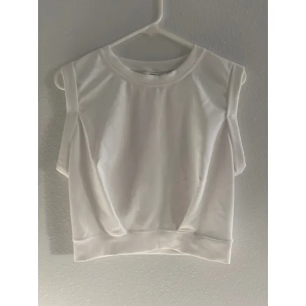 Halara Tank Womens Medium White Cropped Ribbed Yoga Crewneck Active Sporty Gym‎ - Image 3