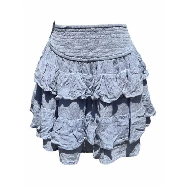 Hollister Tiered Ruffle Mini Skirt Blue Gray Medium Smocked Waist Boho Coquette - Image 3