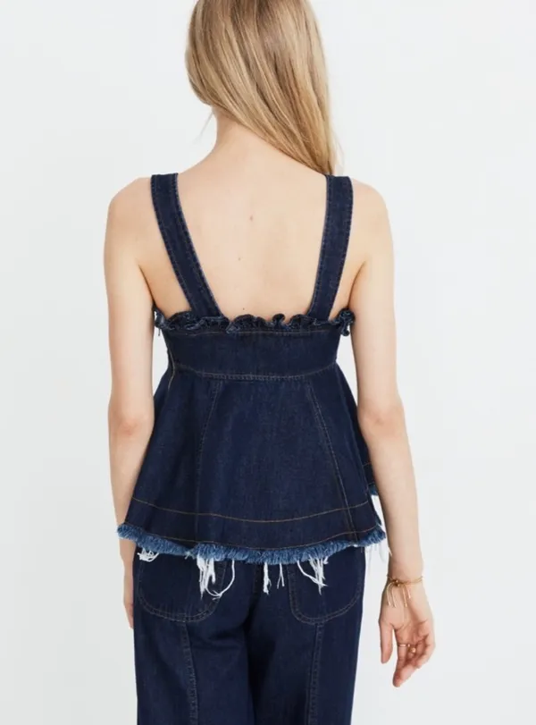 Madewell X Karen Walker Raw-Edged Denim Trianon Top Size 8 - Image 3