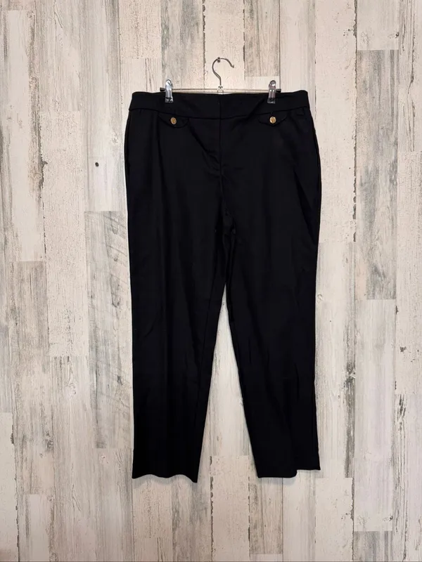 Anne Klein Black Trousers Womens 12 Gold Lion Button Mid Rise Straight Leg Pants - Image 2