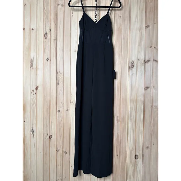 NWT Lulus Sultry Strut Black Mesh Bustier Sleeveless Wide-Leg Jumpsuit Size XS - Image 2