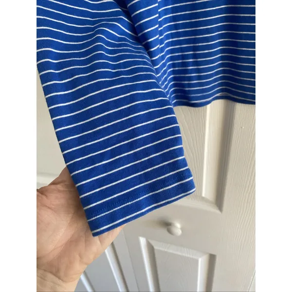 J Crew Womens Large Blue Striped Long Sleeve‎ Gold Button Black Label - Image 5