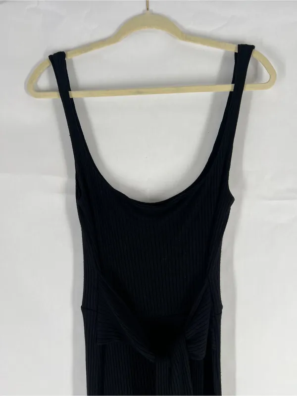 Reformation‎ Black Ribbed Wide-Leg Jumpsuit with Tie Waist - Image 4
